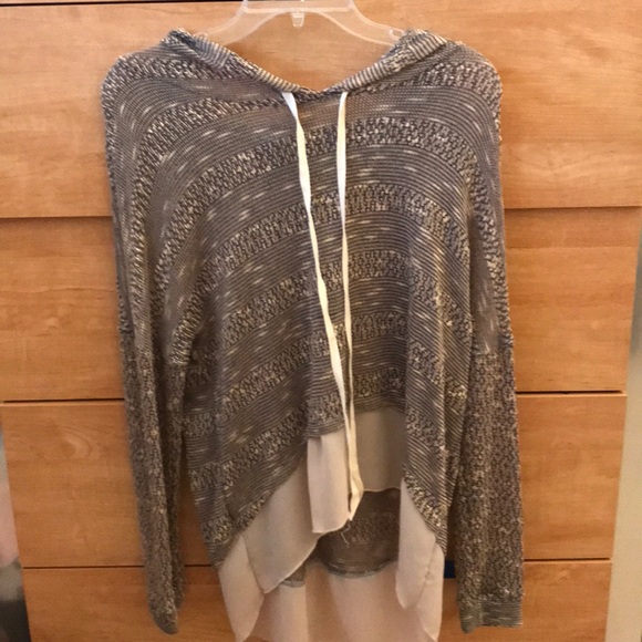 Sweater with hood, sheer hem - Picture 1 of 3